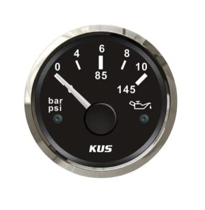 Kus Oil Pressure Gauge – 52mm – Black Face With Silver Bezel