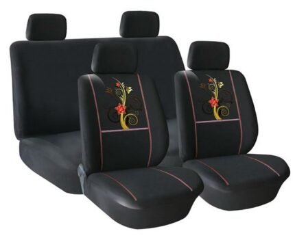 Seat Cover 8 Piece Black Butterly&Flower